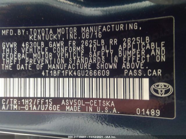 Photo 8 VIN: 4T1BF1FK4GU266609 - TOYOTA CAMRY 