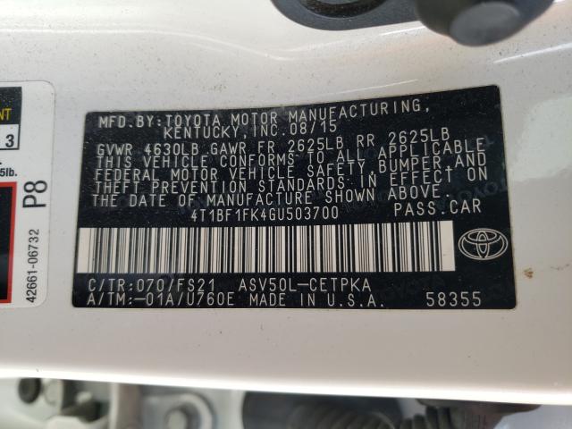 Photo 9 VIN: 4T1BF1FK4GU503700 - TOYOTA CAMRY LE 