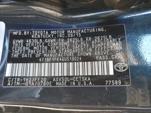 Photo 12 VIN: 4T1BF1FK4GU519024 - TOYOTA CAMRY 