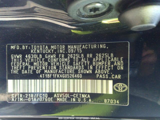 Photo 8 VIN: 4T1BF1FK4GU526460 - TOYOTA CAMRY 