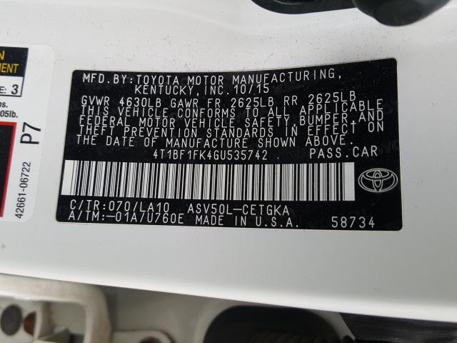 Photo 9 VIN: 4T1BF1FK4GU535742 - TOYOTA CAMRY LE 