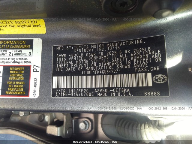 Photo 8 VIN: 4T1BF1FK4GU542271 - TOYOTA CAMRY 