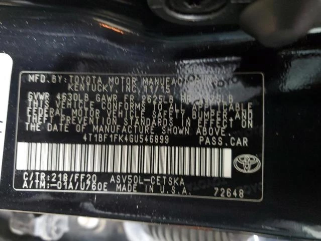 Photo 11 VIN: 4T1BF1FK4GU546899 - TOYOTA CAMRY LE 