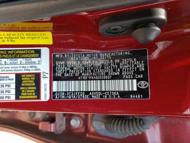 Photo 9 VIN: 4T1BF1FK4GU556607 - TOYOTA CAMRY LE 