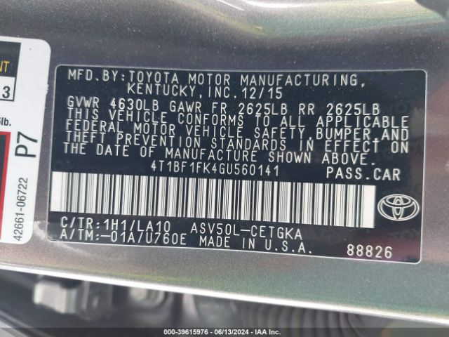 Photo 8 VIN: 4T1BF1FK4GU560141 - TOYOTA CAMRY 