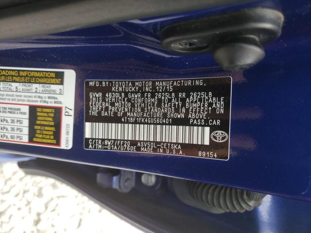 Photo 9 VIN: 4T1BF1FK4GU560401 - TOYOTA CAMRY LE 