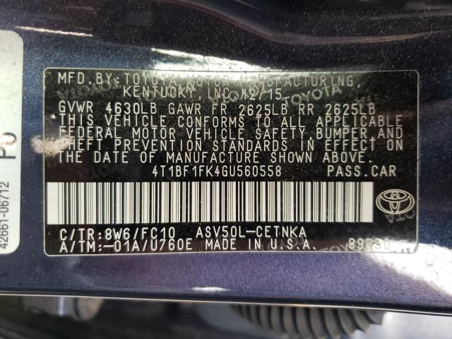 Photo 9 VIN: 4T1BF1FK4GU560558 - TOYOTA CAMRY LE 