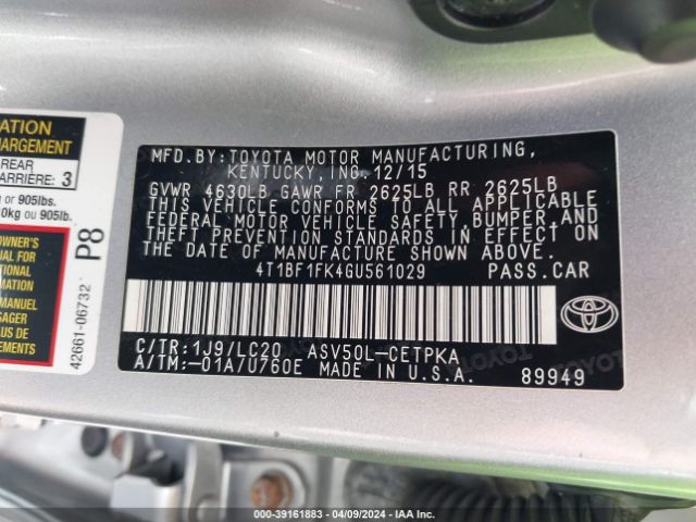 Photo 8 VIN: 4T1BF1FK4GU561029 - TOYOTA CAMRY 