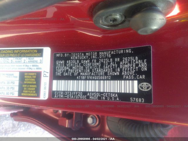 Photo 8 VIN: 4T1BF1FK4GU566912 - TOYOTA CAMRY 