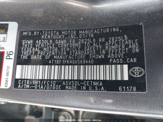 Photo 8 VIN: 4T1BF1FK4GU569440 - TOYOTA CAMRY 