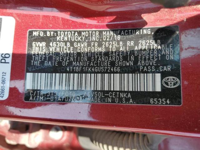 Photo 9 VIN: 4T1BF1FK4GU572466 - TOYOTA CAMRY LE 