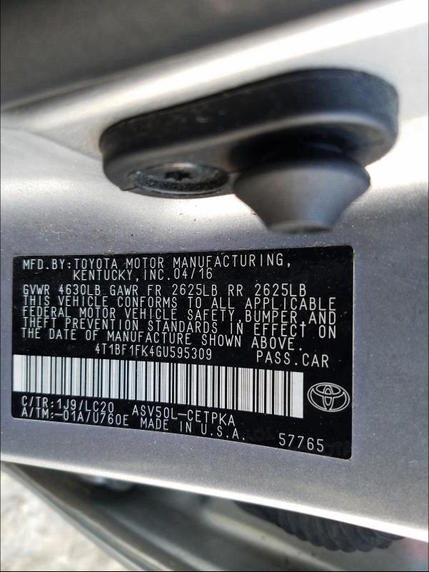 Photo 9 VIN: 4T1BF1FK4GU595309 - TOYOTA CAMRY LE 