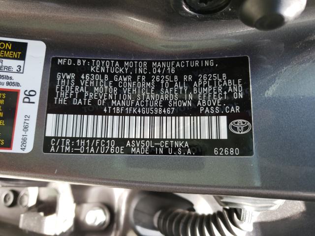 Photo 9 VIN: 4T1BF1FK4GU598467 - TOYOTA CAMRY LE 