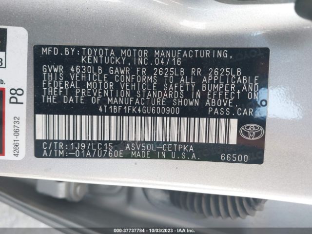 Photo 8 VIN: 4T1BF1FK4GU600900 - TOYOTA CAMRY 