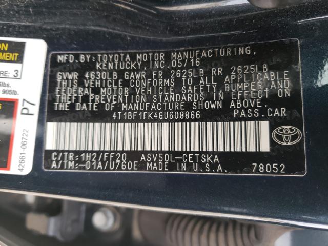 Photo 9 VIN: 4T1BF1FK4GU608866 - TOYOTA CAMRY 