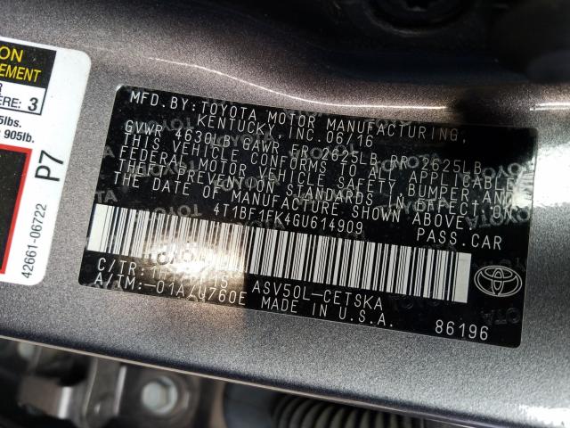 Photo 9 VIN: 4T1BF1FK4GU614909 - TOYOTA CAMRY LE 