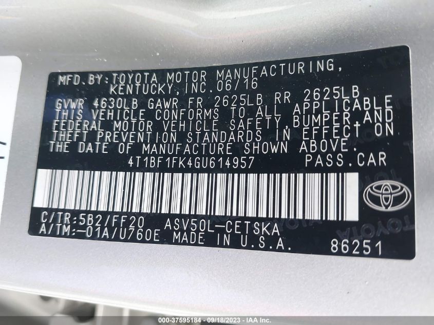 Photo 8 VIN: 4T1BF1FK4GU614957 - TOYOTA CAMRY 