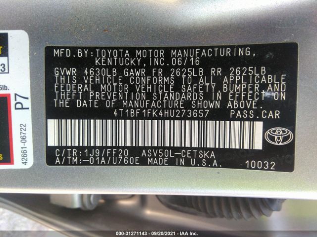 Photo 8 VIN: 4T1BF1FK4HU273657 - TOYOTA CAMRY 