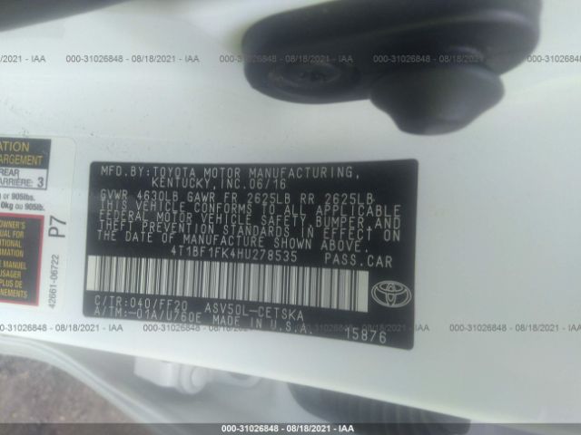 Photo 8 VIN: 4T1BF1FK4HU278535 - TOYOTA CAMRY 