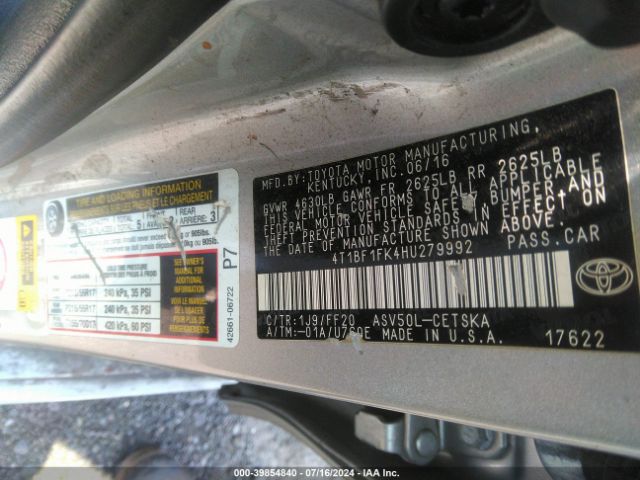 Photo 8 VIN: 4T1BF1FK4HU279992 - TOYOTA CAMRY 