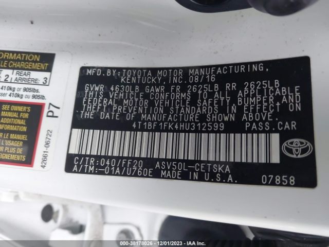 Photo 8 VIN: 4T1BF1FK4HU312599 - TOYOTA CAMRY 