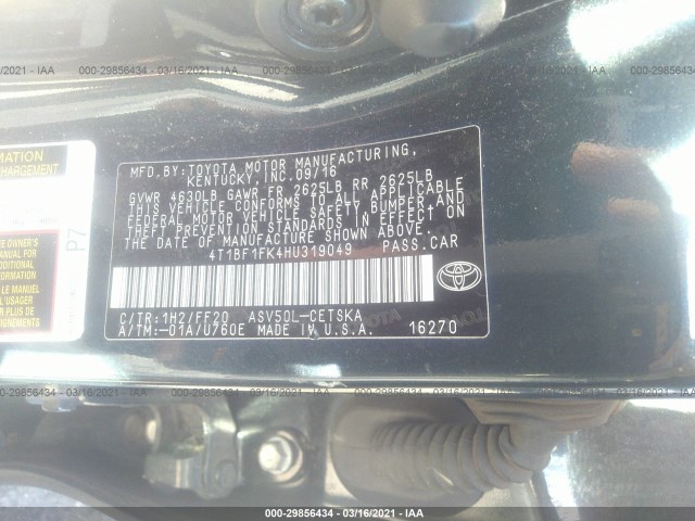 Photo 8 VIN: 4T1BF1FK4HU319049 - TOYOTA CAMRY 