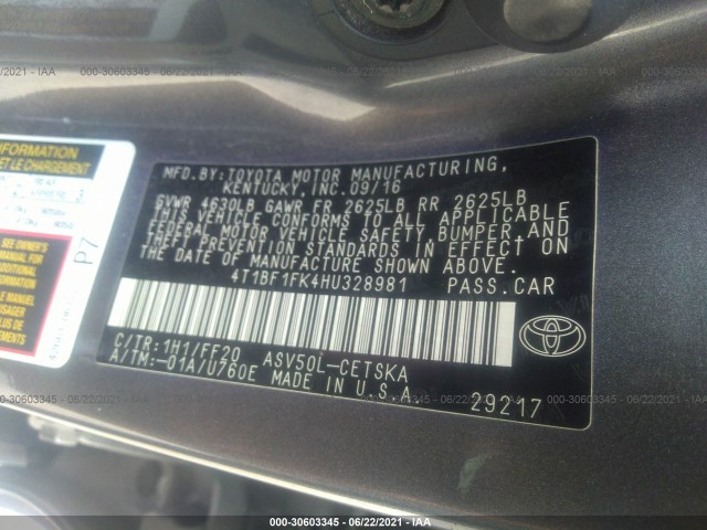 Photo 8 VIN: 4T1BF1FK4HU328981 - TOYOTA CAMRY 