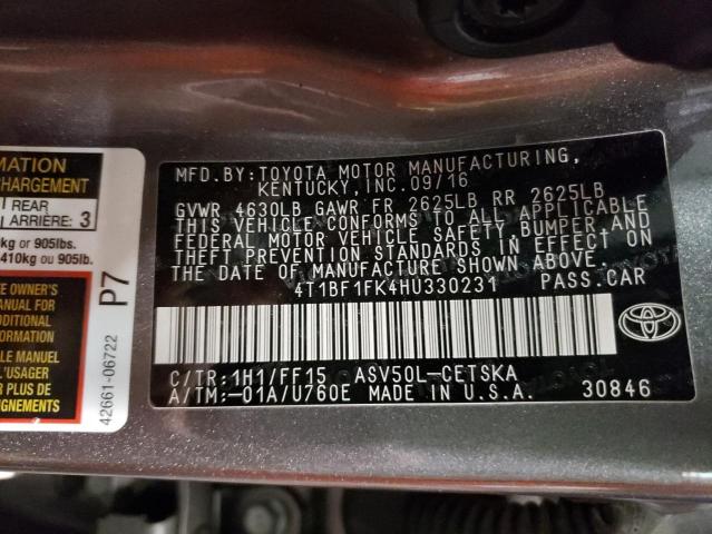 Photo 9 VIN: 4T1BF1FK4HU330231 - TOYOTA CAMRY LE 