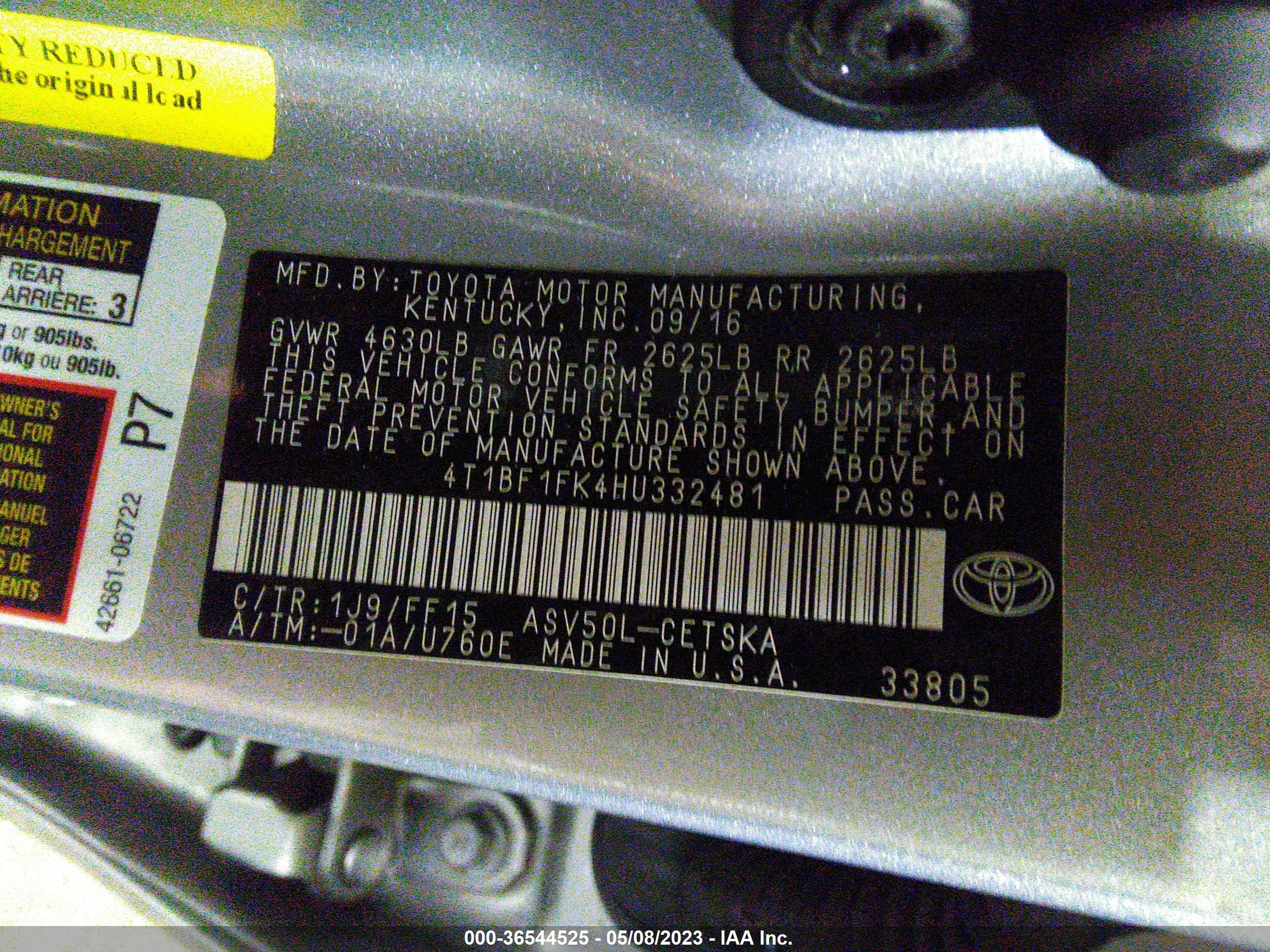 Photo 8 VIN: 4T1BF1FK4HU332481 - TOYOTA CAMRY 