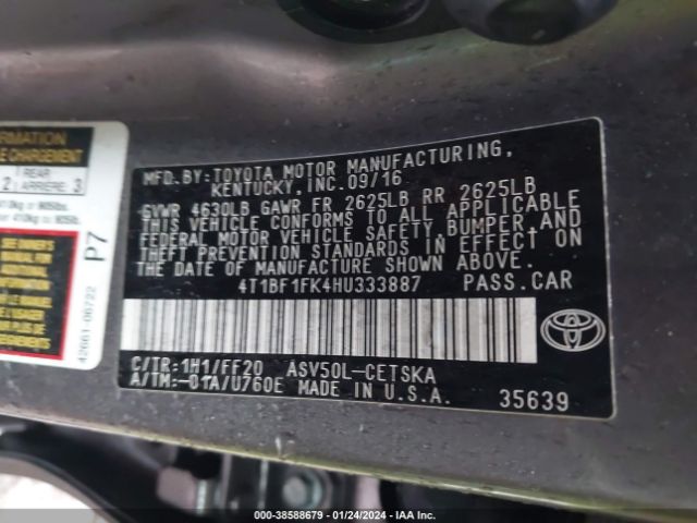 Photo 8 VIN: 4T1BF1FK4HU333887 - TOYOTA CAMRY 