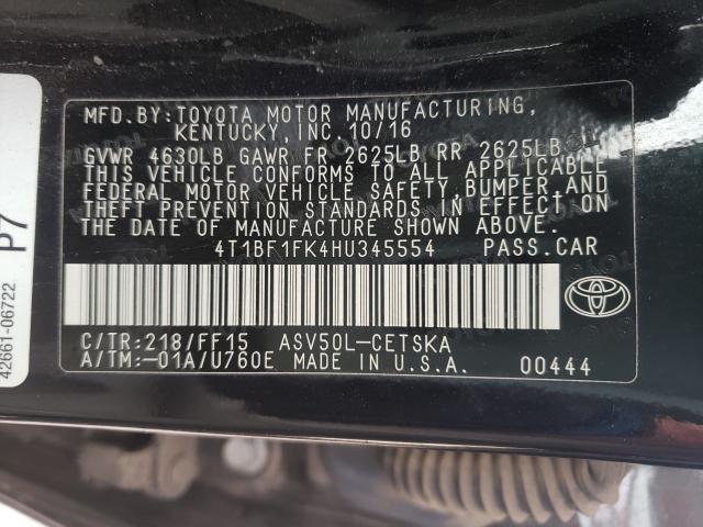 Photo 9 VIN: 4T1BF1FK4HU345554 - TOYOTA CAMRY LE 