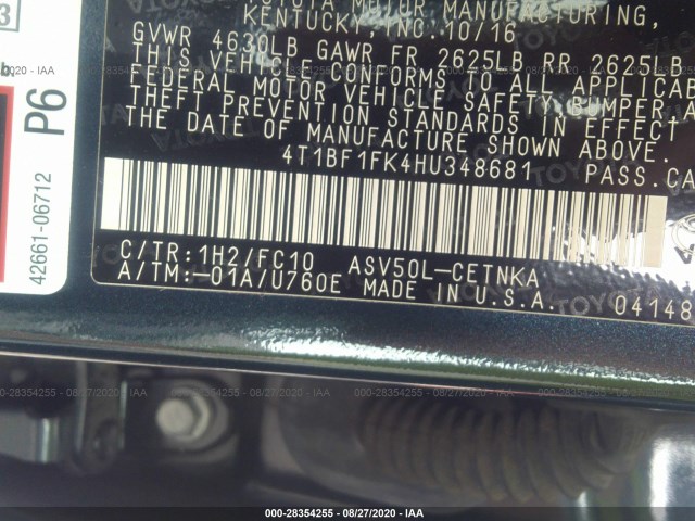 Photo 8 VIN: 4T1BF1FK4HU348681 - TOYOTA CAMRY 