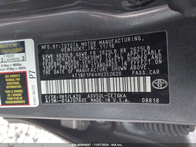 Photo 8 VIN: 4T1BF1FK4HU352620 - TOYOTA CAMRY 