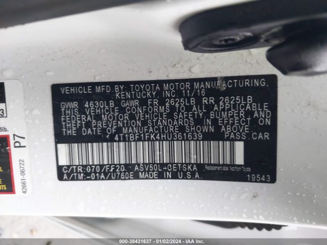 Photo 8 VIN: 4T1BF1FK4HU361639 - TOYOTA CAMRY 