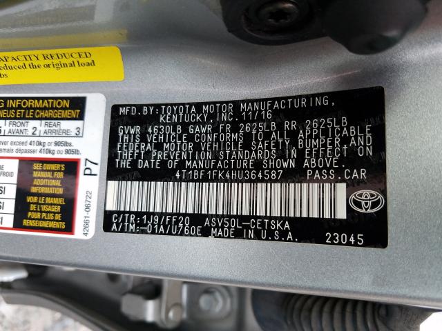 Photo 9 VIN: 4T1BF1FK4HU364587 - TOYOTA CAMRY LE 