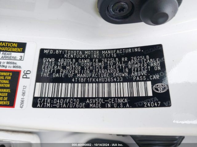 Photo 8 VIN: 4T1BF1FK4HU365433 - TOYOTA CAMRY 