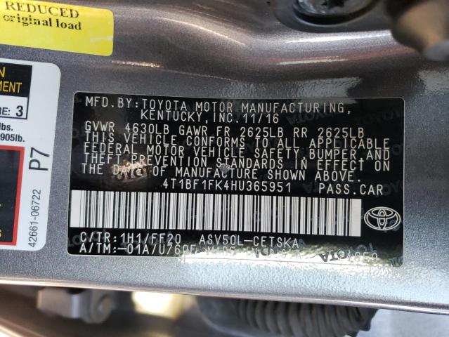 Photo 11 VIN: 4T1BF1FK4HU365951 - TOYOTA CAMRY LE 