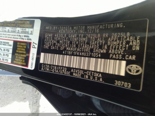 Photo 8 VIN: 4T1BF1FK4HU371054 - TOYOTA CAMRY 