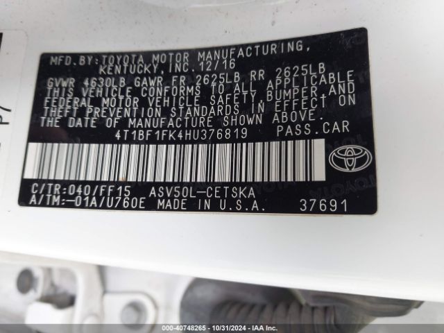 Photo 8 VIN: 4T1BF1FK4HU376819 - TOYOTA CAMRY 