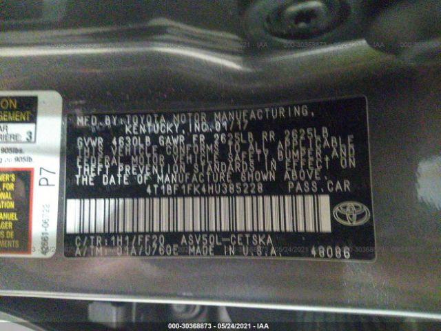 Photo 8 VIN: 4T1BF1FK4HU385228 - TOYOTA CAMRY 