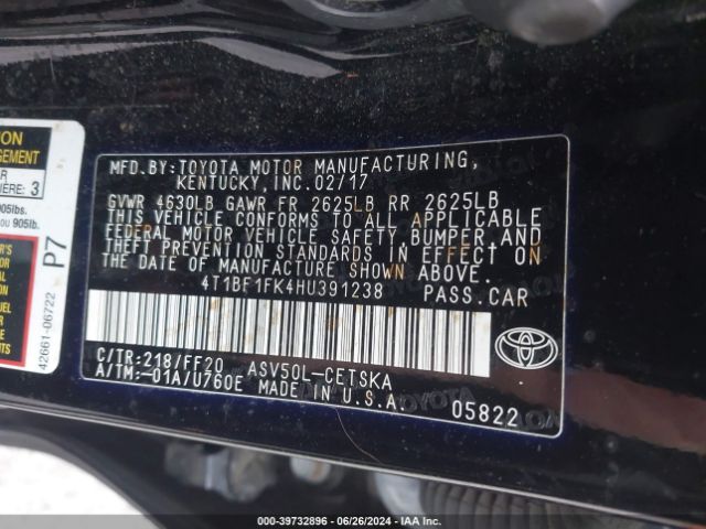 Photo 8 VIN: 4T1BF1FK4HU391238 - TOYOTA CAMRY 