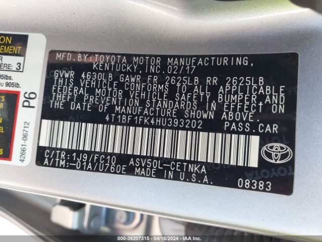 Photo 8 VIN: 4T1BF1FK4HU393202 - TOYOTA CAMRY 