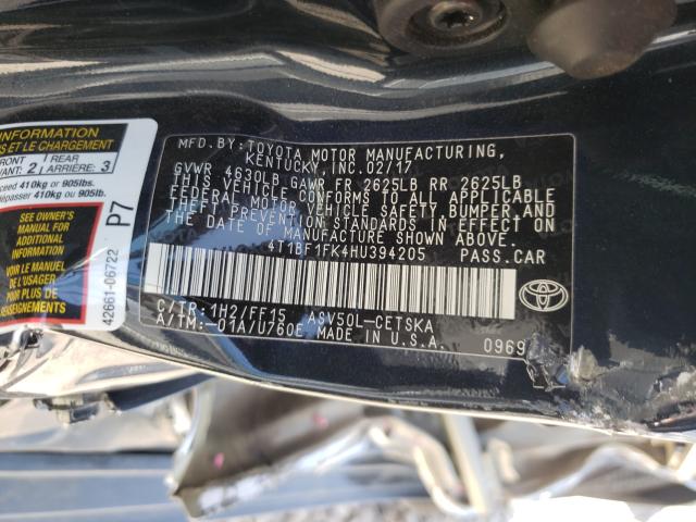 Photo 9 VIN: 4T1BF1FK4HU394205 - TOYOTA CAMRY LE 