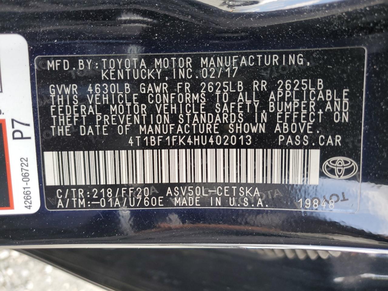 Photo 11 VIN: 4T1BF1FK4HU402013 - TOYOTA CAMRY 