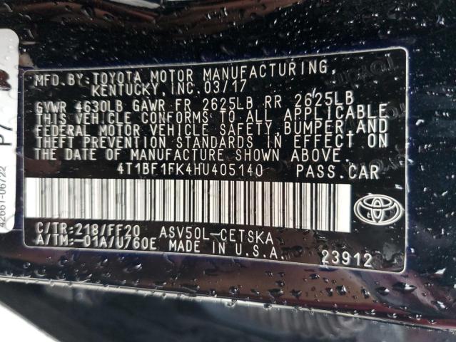 Photo 11 VIN: 4T1BF1FK4HU405140 - TOYOTA CAMRY LE 