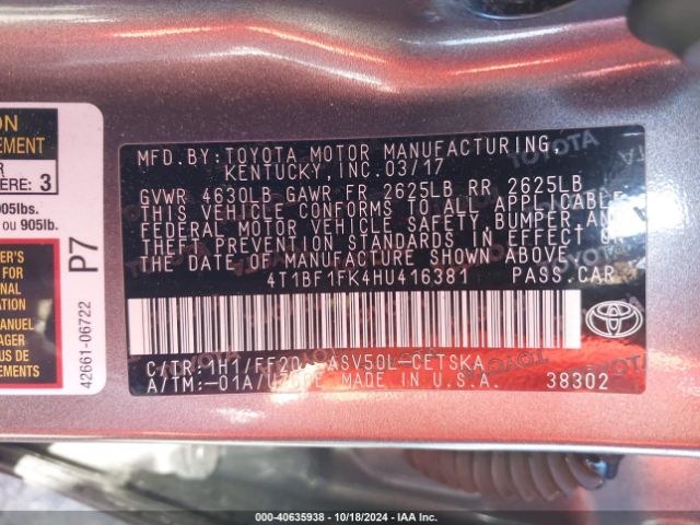 Photo 8 VIN: 4T1BF1FK4HU416381 - TOYOTA CAMRY 