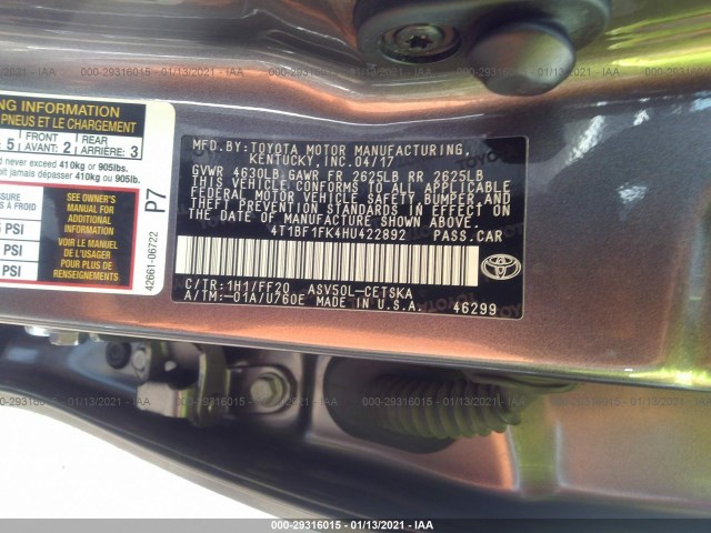 Photo 8 VIN: 4T1BF1FK4HU422892 - TOYOTA CAMRY 