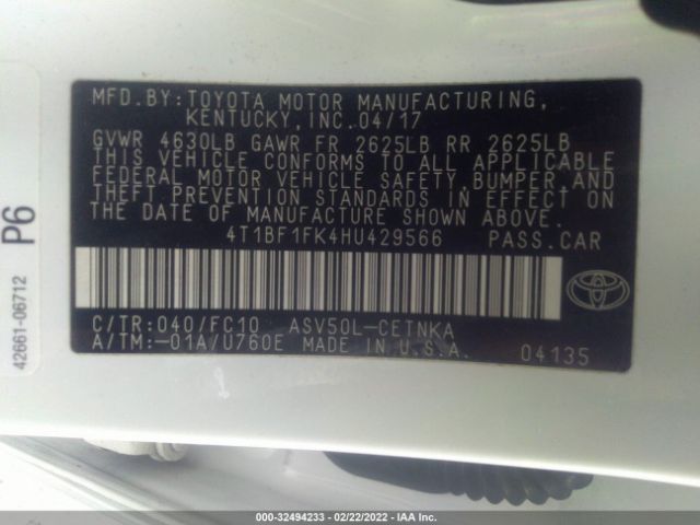 Photo 8 VIN: 4T1BF1FK4HU429566 - TOYOTA CAMRY 