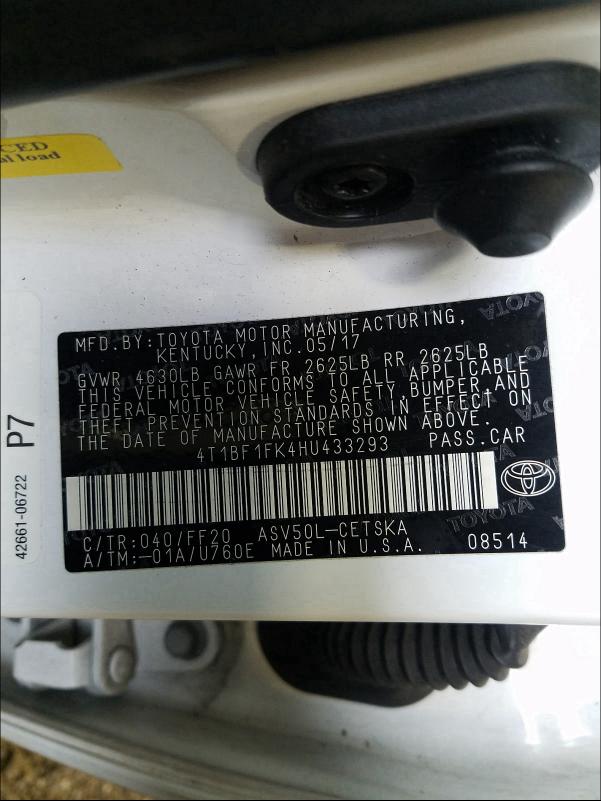 Photo 9 VIN: 4T1BF1FK4HU433293 - TOYOTA CAMRY LE 