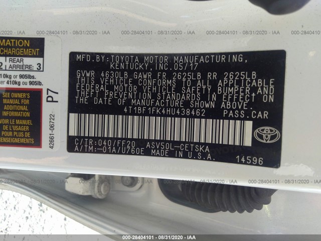 Photo 8 VIN: 4T1BF1FK4HU438462 - TOYOTA CAMRY 